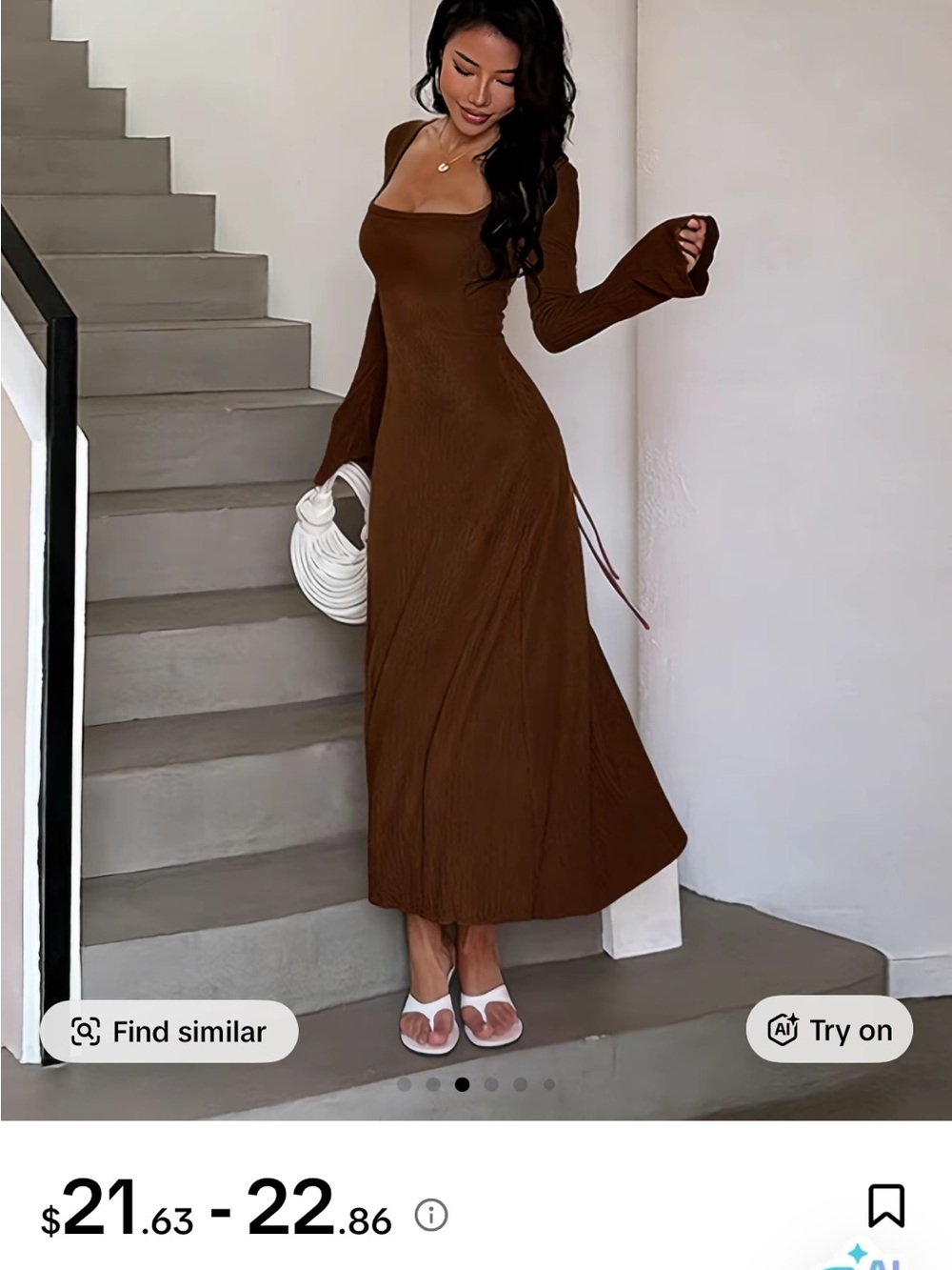 Amazon Women's Long Sleeve Midi Dress in Rust Browne x - Picture 5 of 6